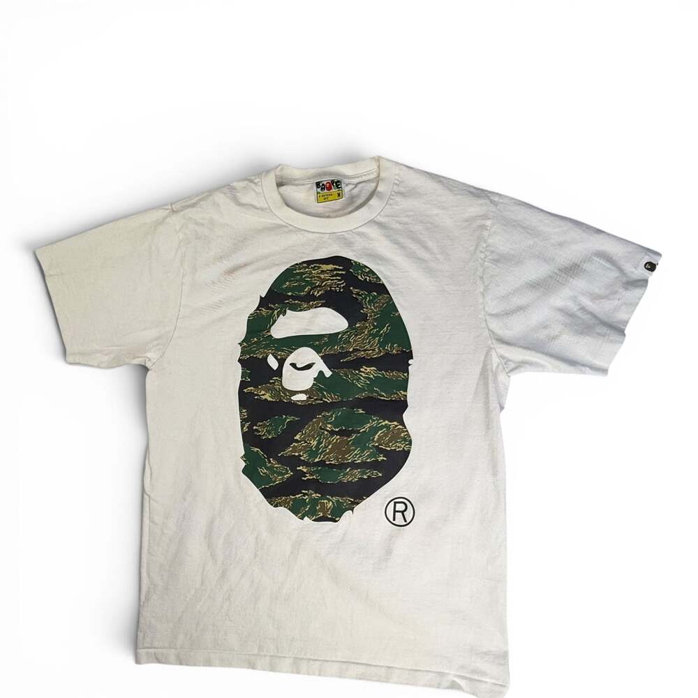 A Bathing Ape BAPE Tiger Camo Big Ape Head T-Shirt White Size M